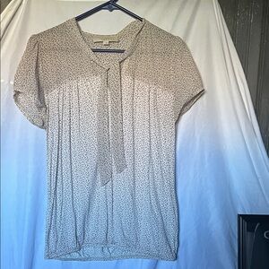 LOFT Ivory Patterned Blouse with Tie Detail